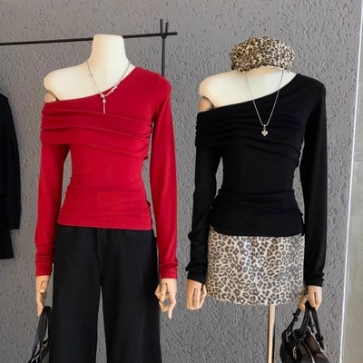 WGWE露肩设计感长袖T恤上衣