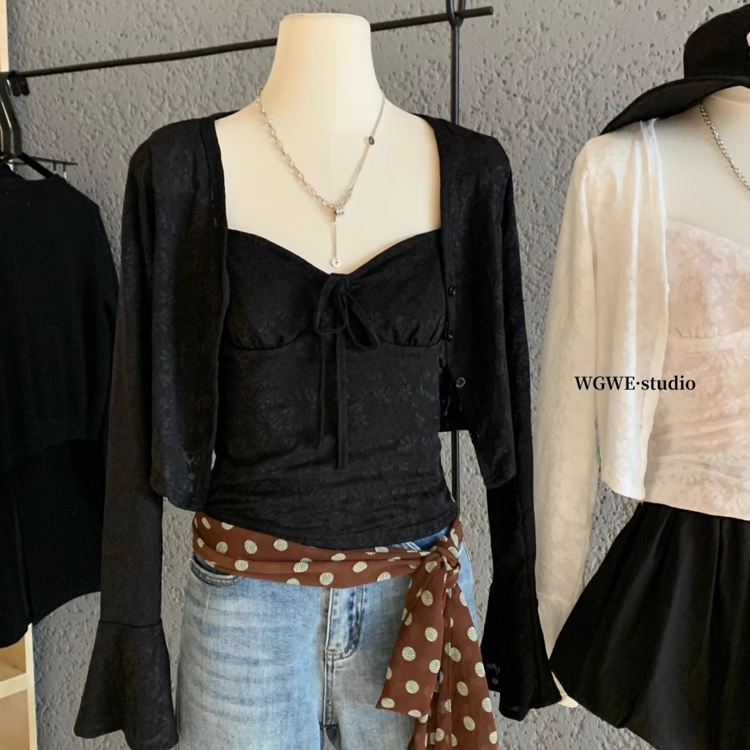 WGWE纯欲蕾丝吊带开衫两件套