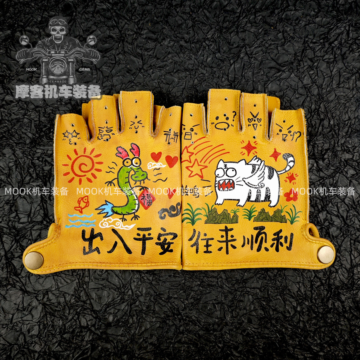 头层牛皮手套半指男女复古做旧骑行摩托车机车骑士骑手户外露营