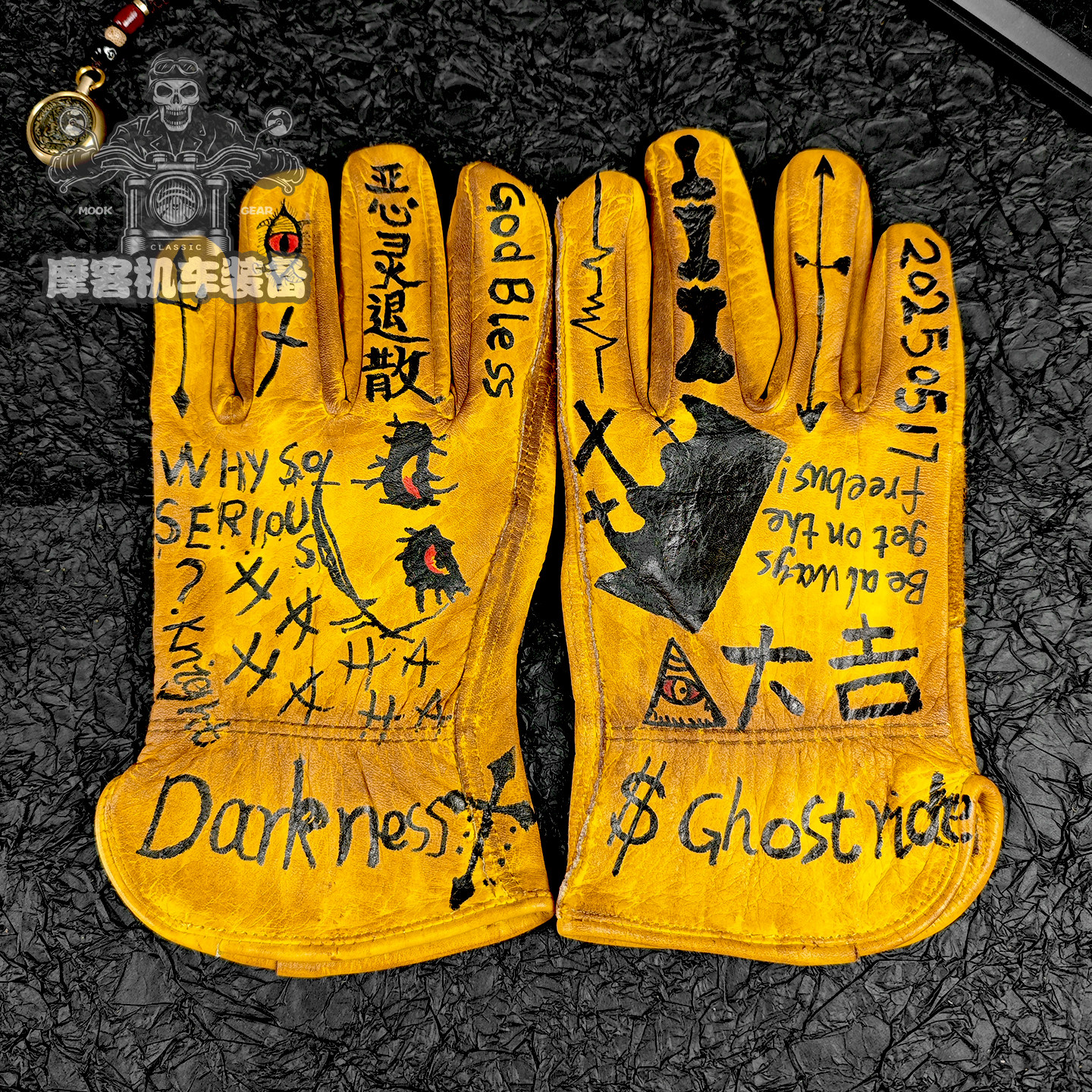 复古做旧机车骑士手套手绘头层牛皮加绒保暖摩托车机车巡航哈雷