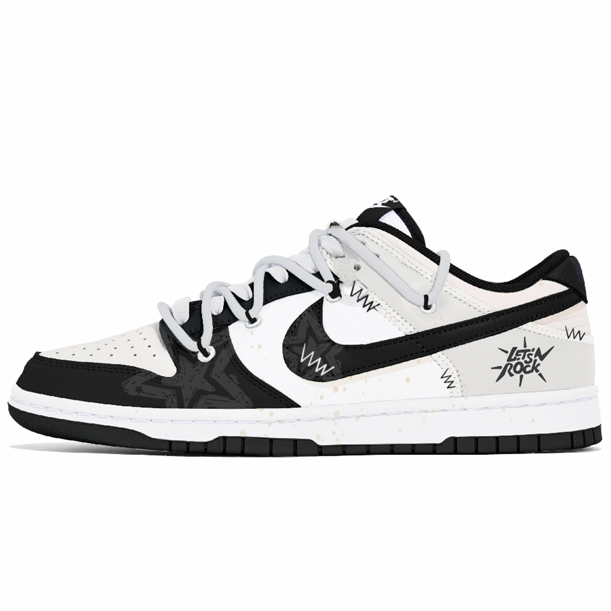 定制球鞋Nike Dunk Low 黑白手绘小熊猫解构双鞋带男女款舒适板鞋
