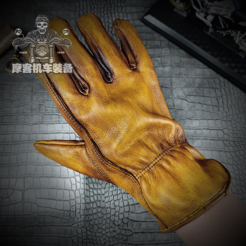 复古做旧摩托车机车手套重油污做旧哈雷印第安骑士男女保暖加绒