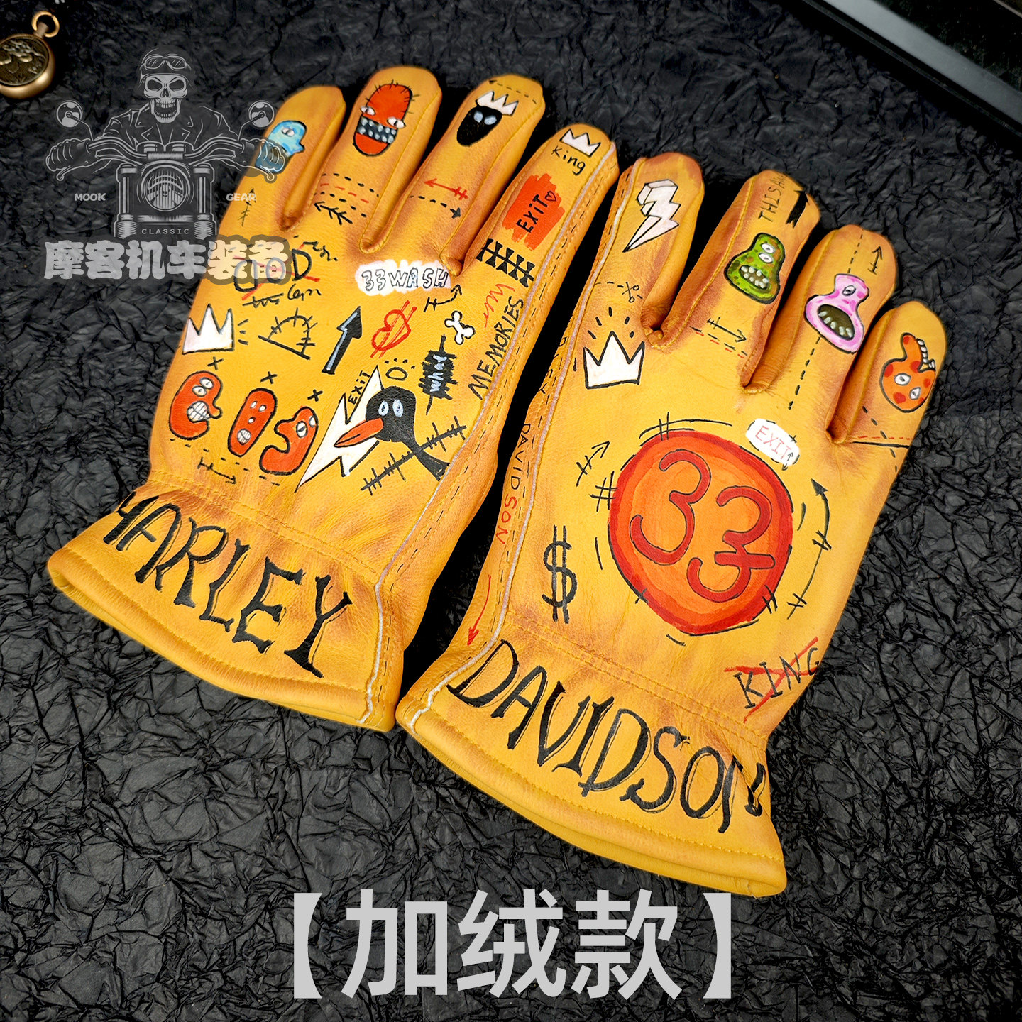 冬季加绒保暖手套男士复古做旧真皮骑行摩托车手套骑士哈雷巡航