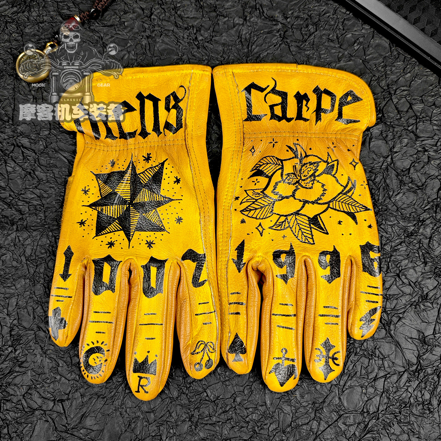 复古做旧机车骑士手套牛皮复古玫瑰男女骑行摩托车凯旋印第安哈雷