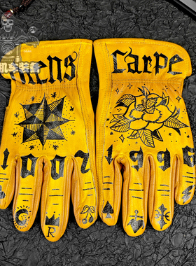 复古做旧机车骑士手套牛皮复古玫瑰男女骑行摩托车凯旋印第安哈雷