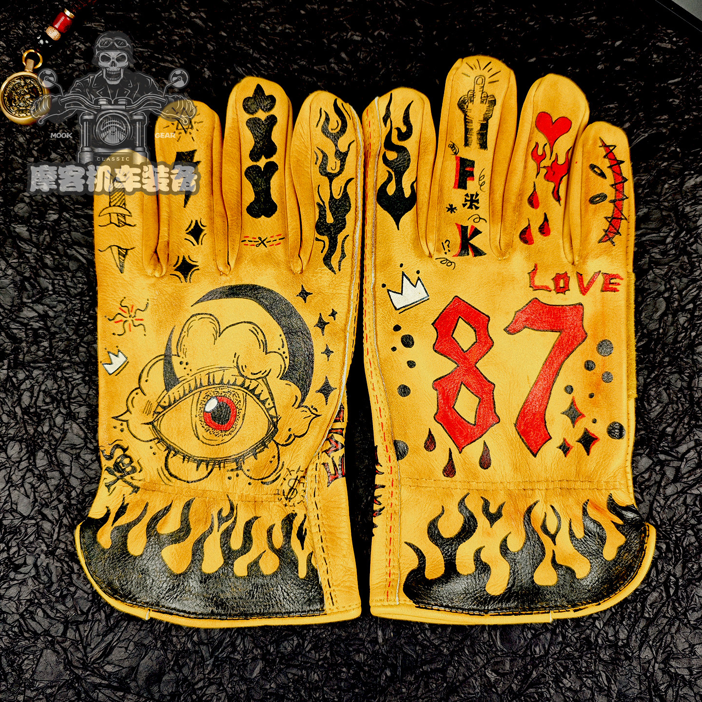 头层牛皮手套男士复古做旧真皮骑行摩托机车四季骑行骑士户外露营