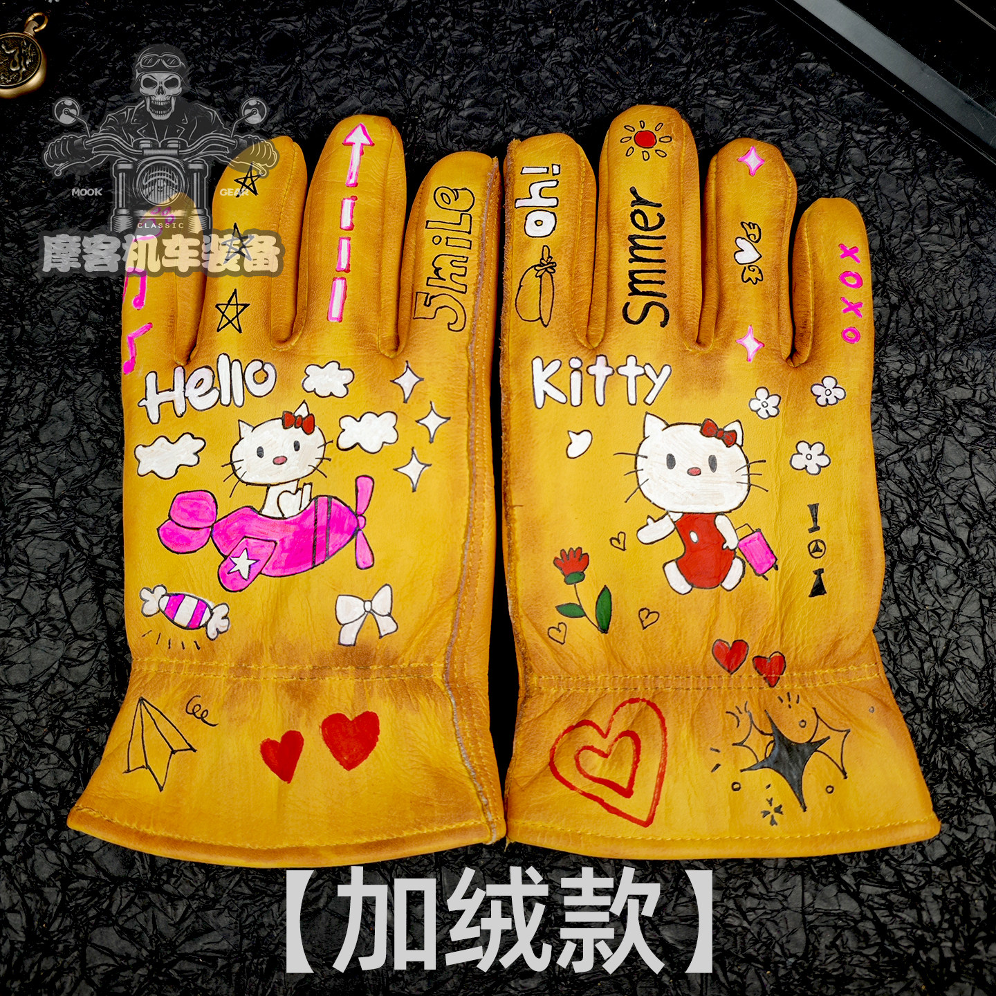 冬季保暖手套Kitty猫猫可爱卡通女生复古做旧骑行摩托车巡航马术