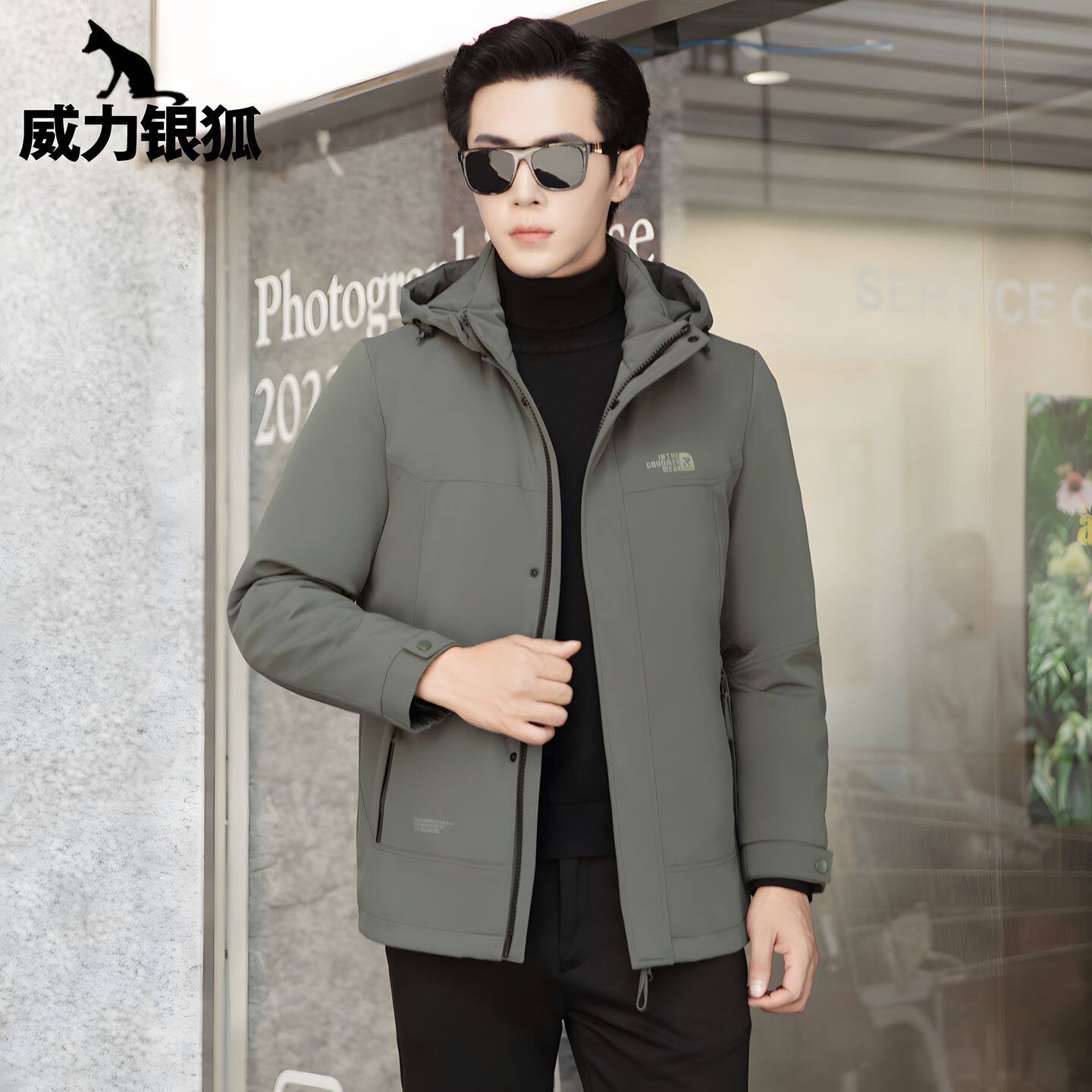 威力银狐貂皮内胆派克服皮毛一体