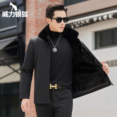 水貂内胆男派克服翻领短款男皮草