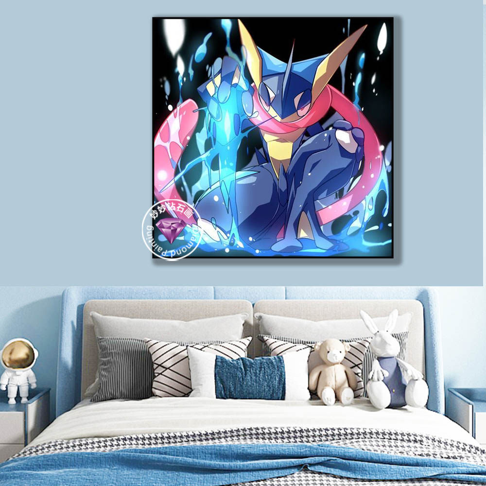 宝可梦甲贺忍蛙钻石画儿童房床头挂画男孩diy手工点钻十字绣砖石,居家布艺,钻石绣,淘宝优惠券,粉丝福利购,淘宝优惠卷