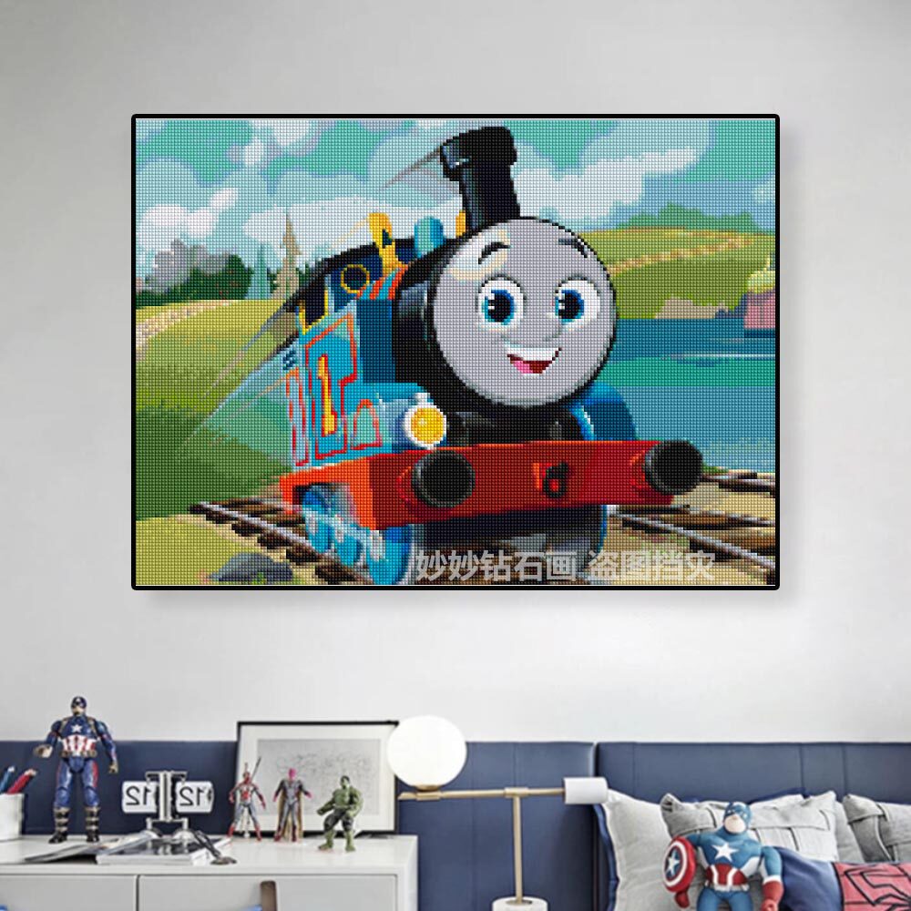 2026新款小火车托马斯钻石画儿童房挂画男孩diy手工贴砖石十字绣