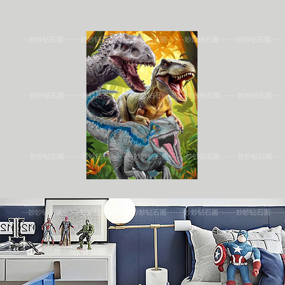 2026新款界霸王恐龙钻石画儿童房床头画男孩DIY手工贴粘钻十字绣