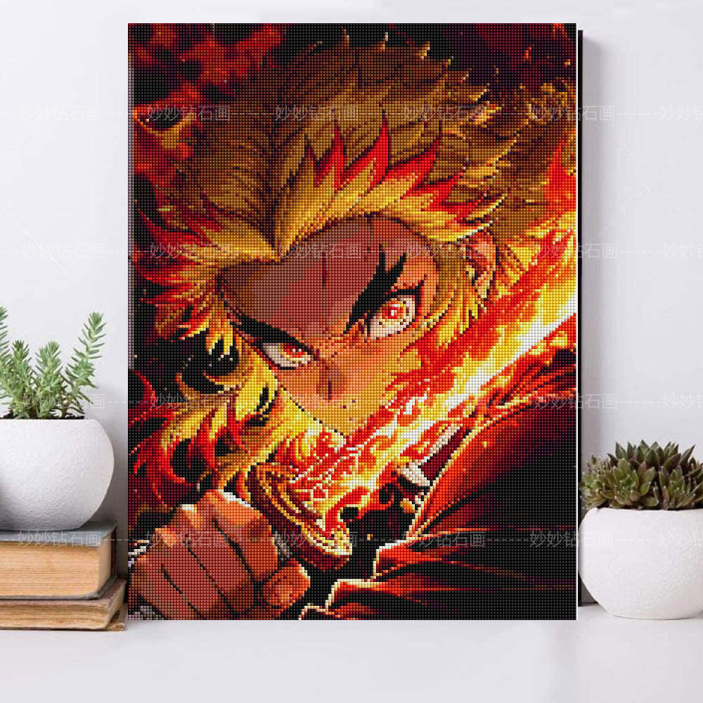 动漫炼狱杏寿郎钻石画儿童diy手工鬼灭之刃水晶十字绣demonslayer