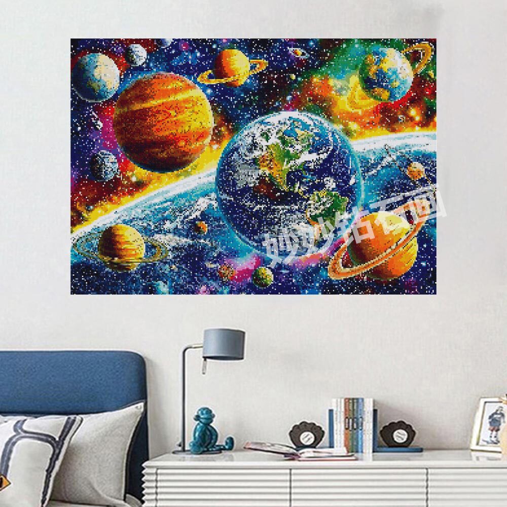 宇宙太空科技太阳系钻石画儿童男孩小学生手工diy房间床头装饰画