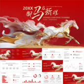 动态PPT 华丽高级红白金色流体马年终工作总结述职报告PPT模板