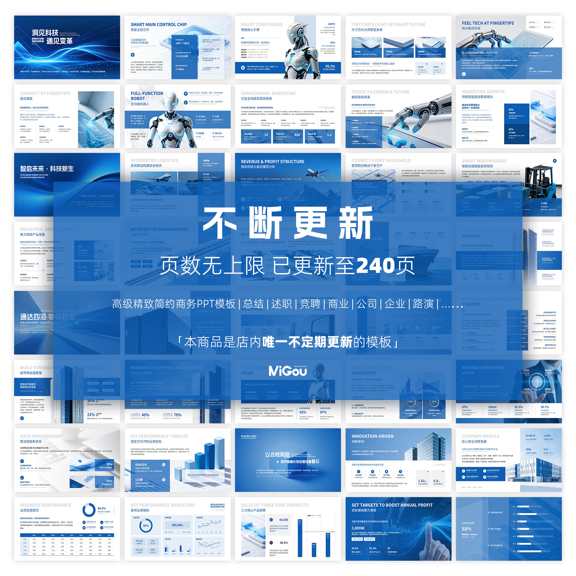 【更新至240页】高级精致简约PPT模板-总结述职竞聘商业公司企业