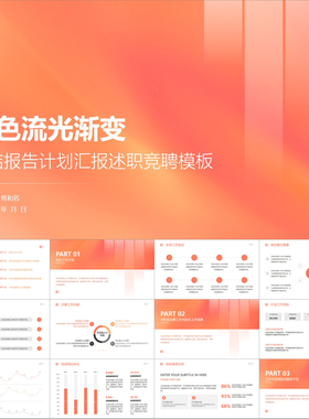 【动态PPT】橙色流光渐变小清新总结报告计划汇报述职竞聘PPT模板