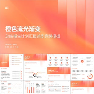 【动态PPT】橙色流光渐变小清新总结报告计划汇报述职竞聘PPT模板