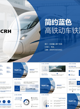 【动态PPT】简约大气商务蓝白色高铁动车火车铁路铁道部门PPT模板