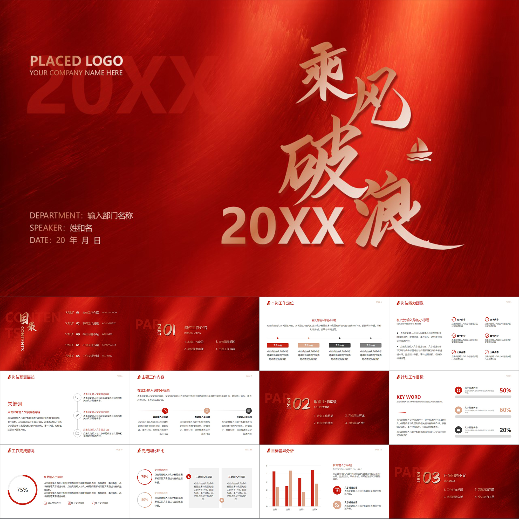 【动态ppt】金红色乘风破浪扬帆起航工作总结述职汇报动画ppt模板