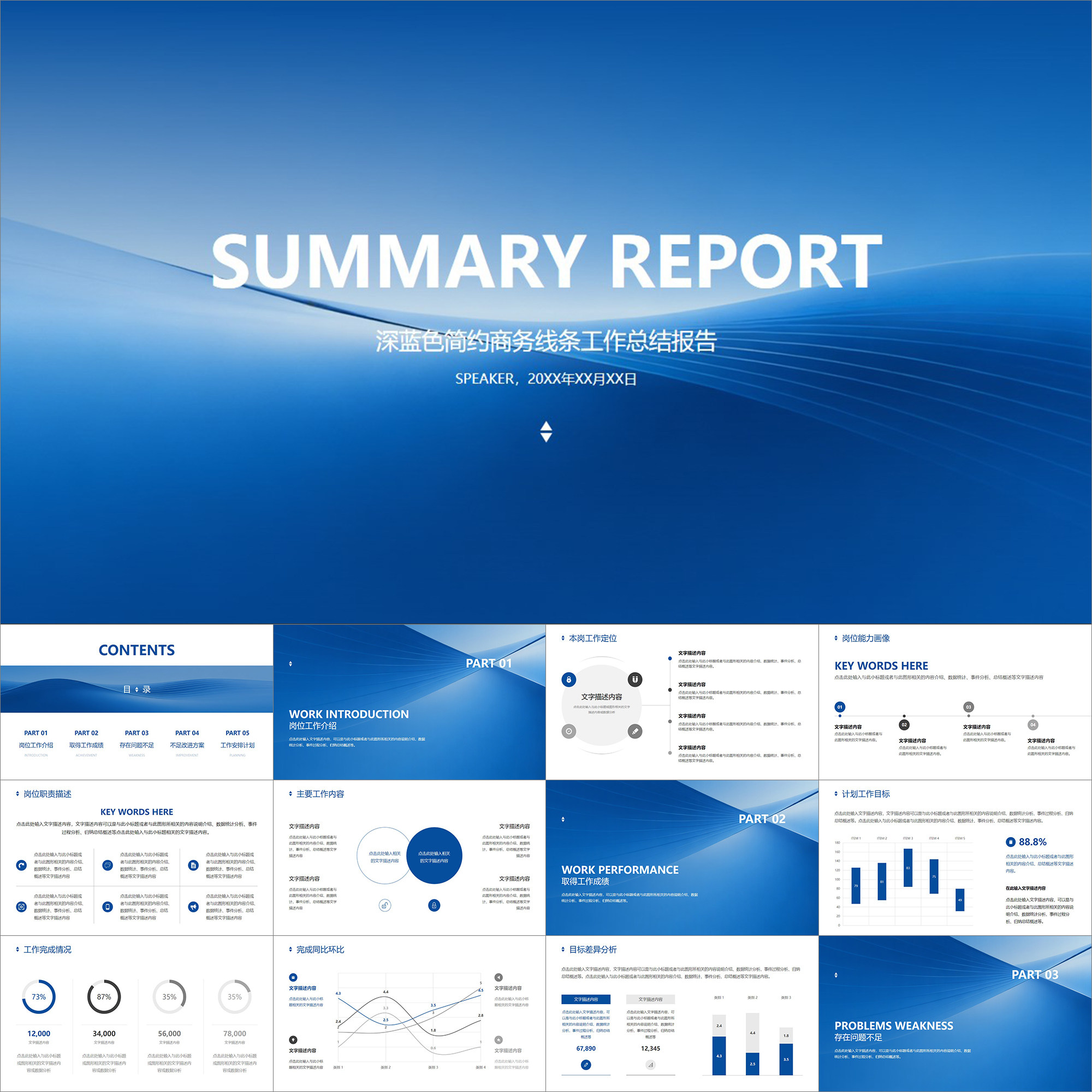【动态PPT】深蓝色简约商务线条月季年终工作总结报告汇报PPT模板,商务/设计服务,设计素材/源文件,淘宝优惠券,粉丝福利购,淘宝优惠卷