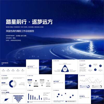 【动态PPT】深蓝色简约精致逐梦道路工作总结报告竞聘述职PPT模板