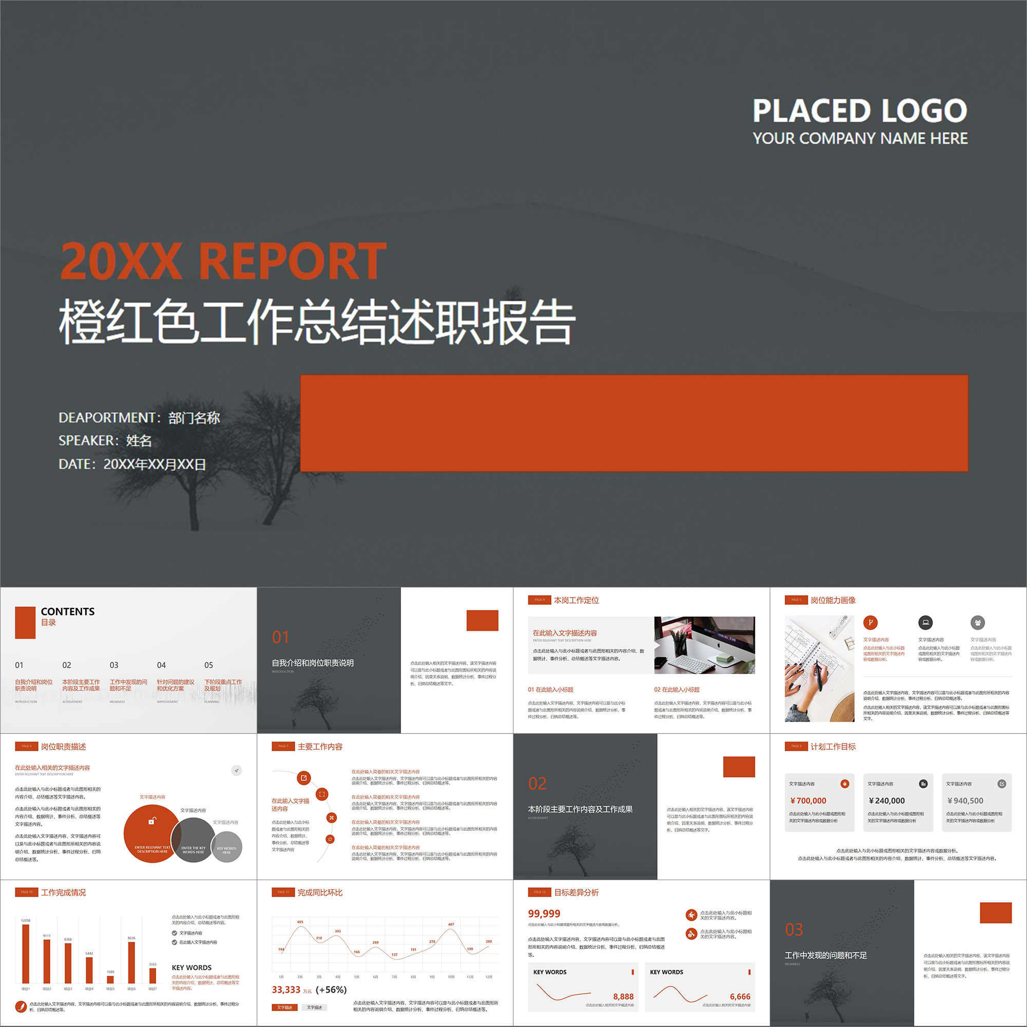 【动态PPT】橙红色清新文艺简约工作总结报告年终述职汇报PPT模板