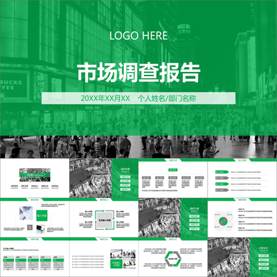 【动态PPT】商务绿色市调报告市场调研调查分析报告动画PPT模板