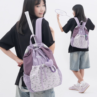 电玩汽水格纹小狗网球羽毛球双肩包女书包抽绳束口运动背包2026春
