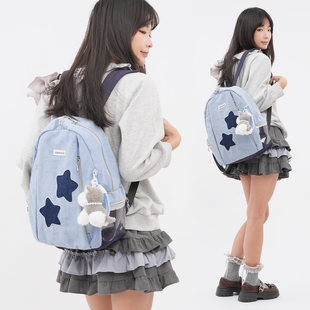 GameSoda电玩汽水星星牛仔双肩包女生高中大学生电脑书包旅游背包
