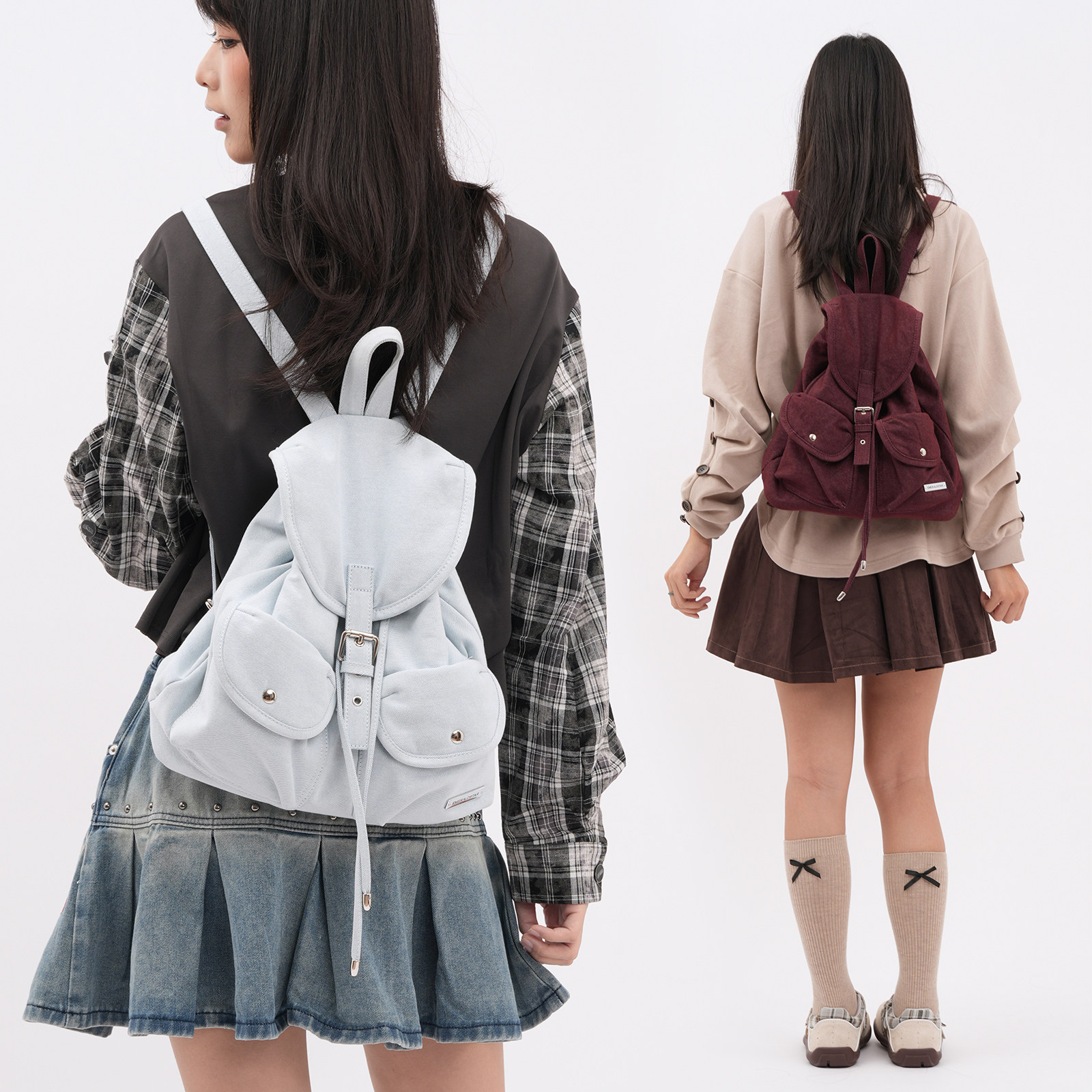 电玩汽水牛仔布双肩包女生韩系可爱抽绳束口小背包平板电脑小书包