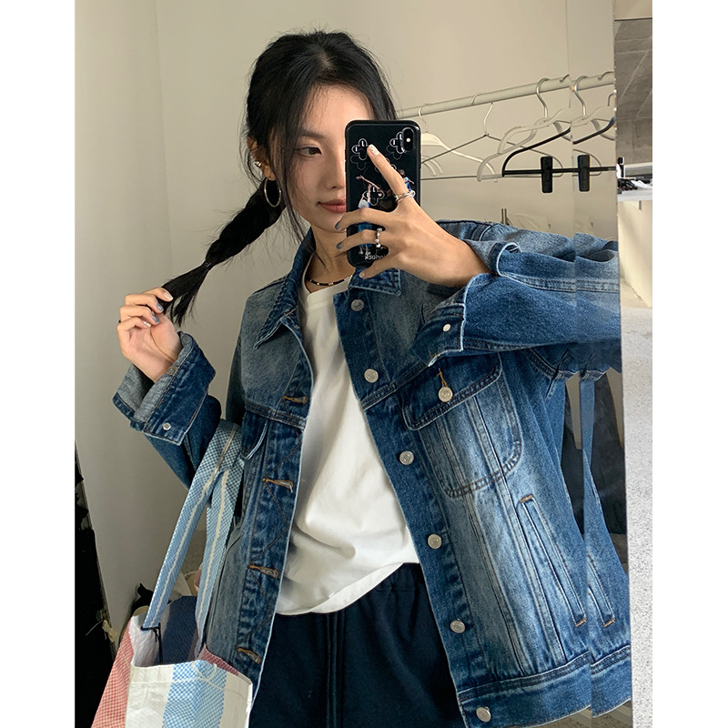 复古牛仔外套女2025春季新款韩系时髦翻领宽松休闲水洗夹克上衣潮