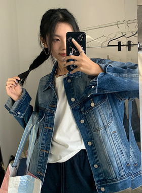 复古牛仔外套女2026春季新款韩系时髦翻领宽松休闲水洗夹克上衣潮
