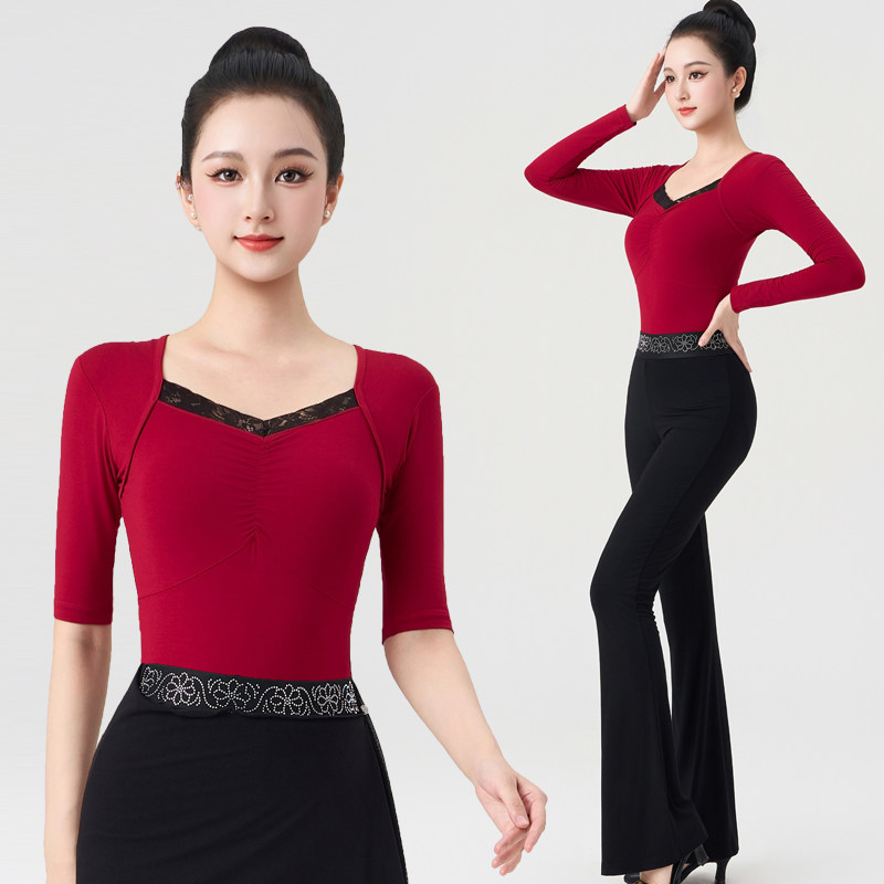 秋季新款拉丁舞蹈服形体服女长袖上衣舞蹈连体衣模特走秀服练功服