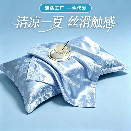 欧式贡缎提花冰丝枕套一只单人一只装枕头套48x74cm凉感丝滑一对