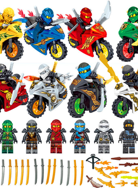 2025年新品幻影忍者拼图积木人仔高偶摩托车战车男孩益智拼装玩具