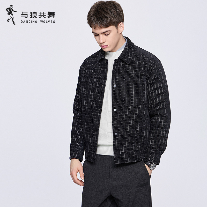 【小香风】与狼共舞翻领夹克男2025秋冬新款休闲轻奢夹棉针织外套,男装,夹克,淘宝优惠券,粉丝福利购,淘宝优惠卷