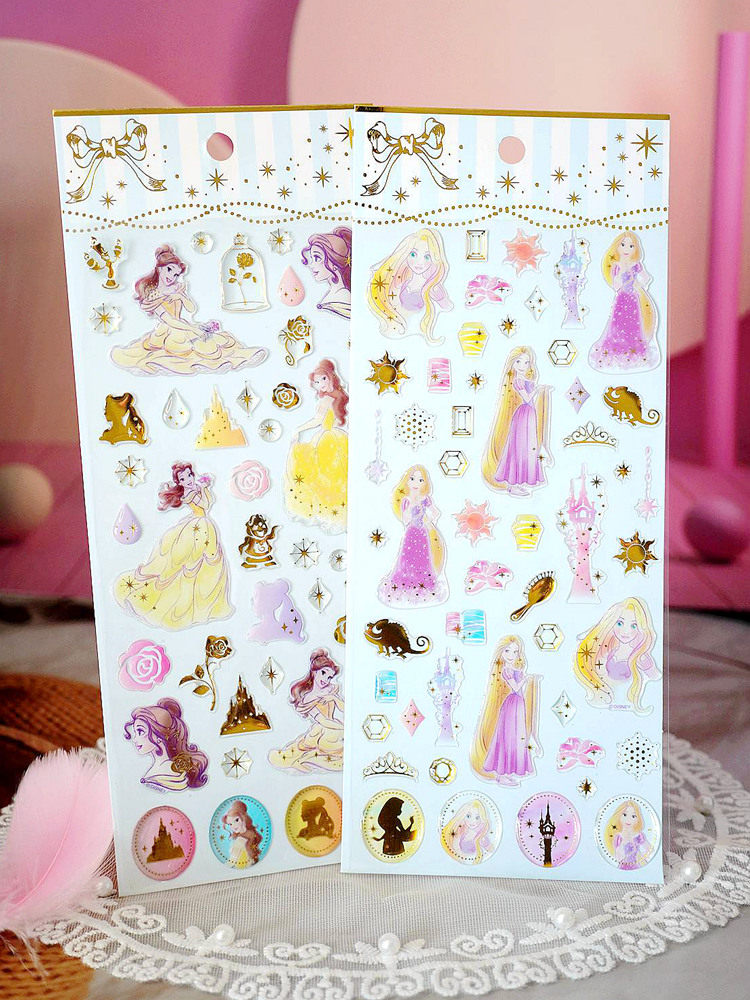 迪士尼在逃公主贝儿乐佩美人鱼艾莎长发公主城堡梦幻平面手帐贴纸