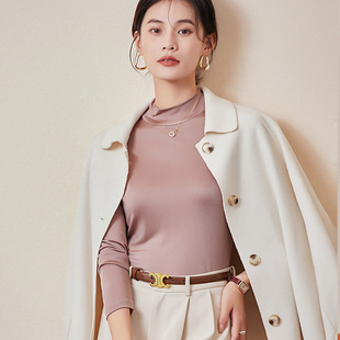 秋冬真丝半高领女长袖 桑蚕丝T恤上衣黑色咖色通勤深灰 打底衫 经典