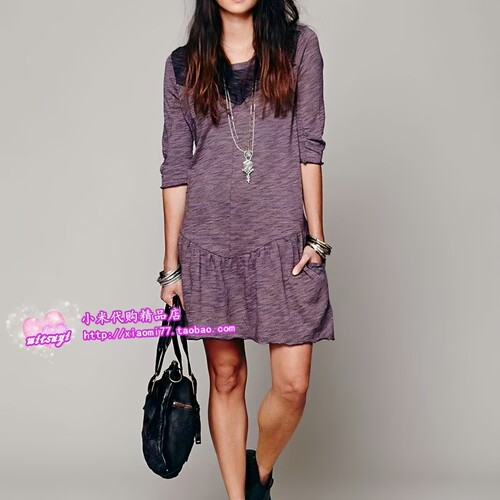 亏本特价  free people FP 插袋娃娃连衣裙 七分袖大摆迷你短裙
