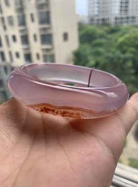 天然巴西紫玉髓红朱砂特色玛瑙正圈扁条加厚手镯独特景镯58口超透