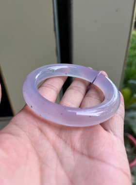 紫忆玛瑙手镯纯天然冰种强荧光紫玉髓满天星水草花手镯54圈口