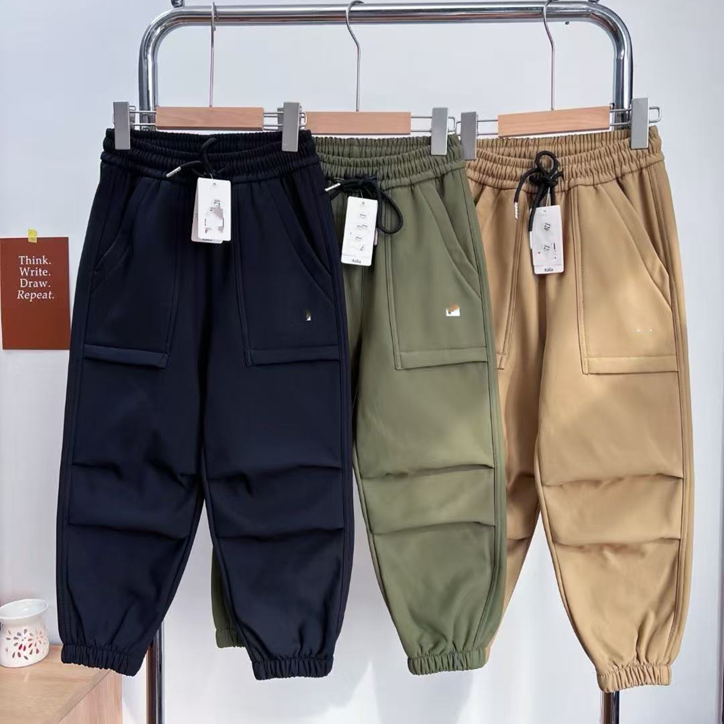 秋冬新款男女童户外软壳防风防水加绒保暖工装休闲长裤中大童潮