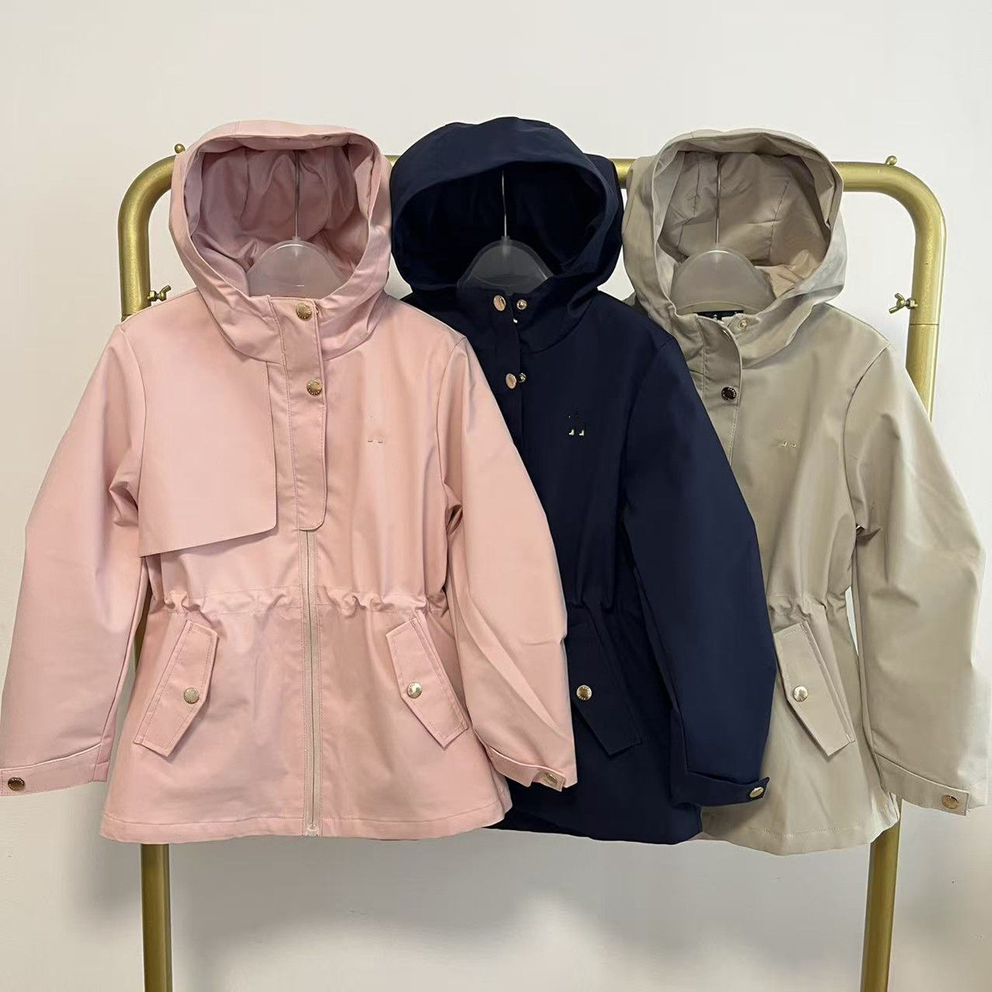 春季新款女童洋气时尚韩版休闲防风防水连帽收腰风衣外套中大童