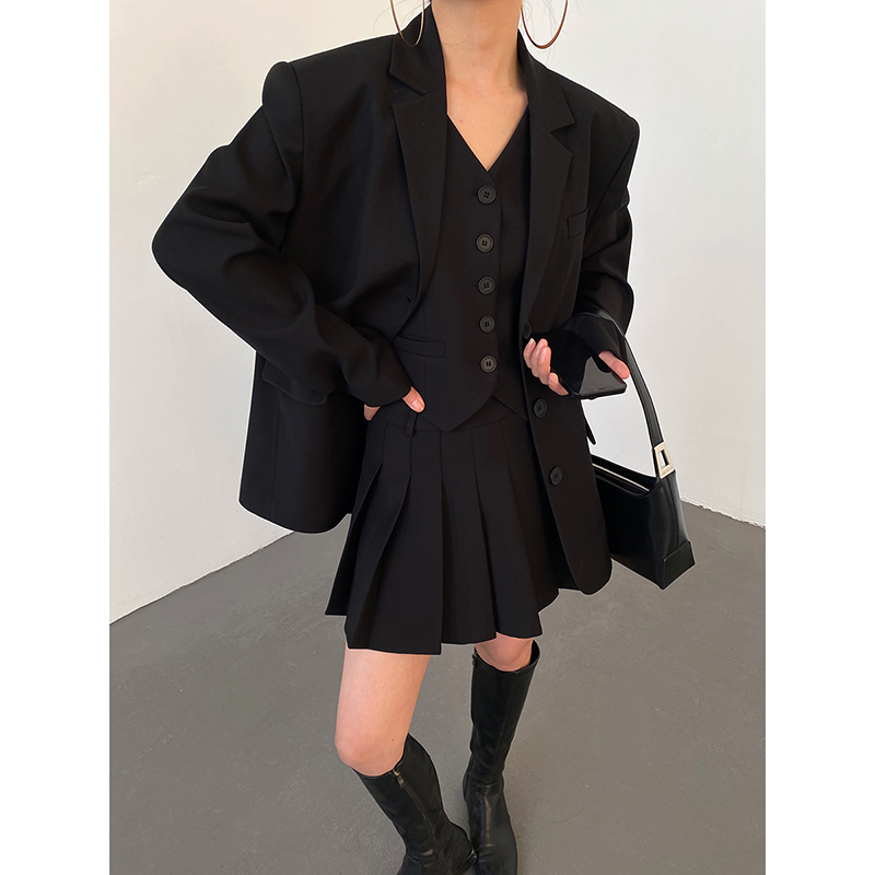 AcupStudio江右上 黑色单排扣西装外套女春季高级感宽松休闲西服