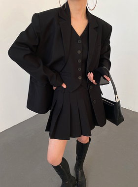 AcupStudio江右上 黑色单排扣西装外套女春季高级感宽松休闲西服