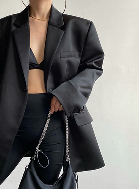 AcupStudio江右上 一粒扣垫肩西服女秋季缎面光泽感宽松西装外套