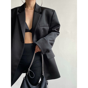 AcupStudio江右上 一粒扣垫肩西服女秋季缎面光泽感宽松西装外套