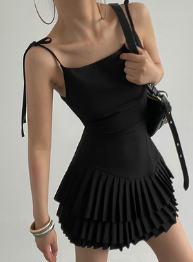 AcupStudio江右上 绑带层叠百褶连衣裙女夏季气质短款吊带裙子