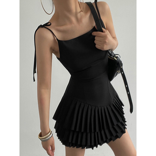 吊带裙子 气质短款 AcupStudio江右上 绑带层叠百褶连衣裙女夏季